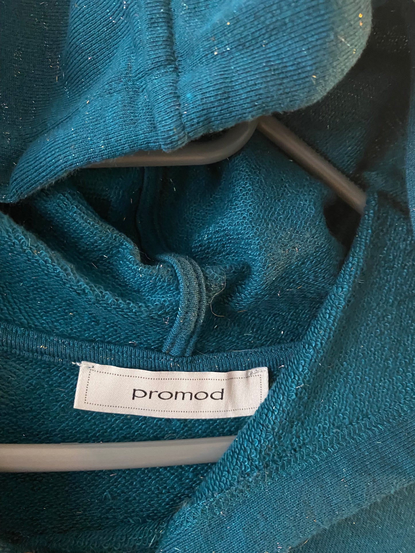 sweat à capuche bleu canard pailleté – taille xl (correspond l) promod