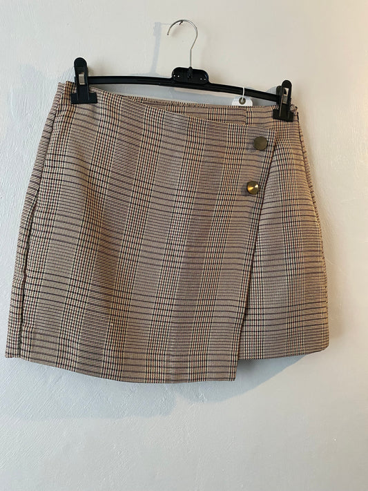 Mini-jupe à carreaux beige & marron – ONLY – Taille 40 (convient petit 38)