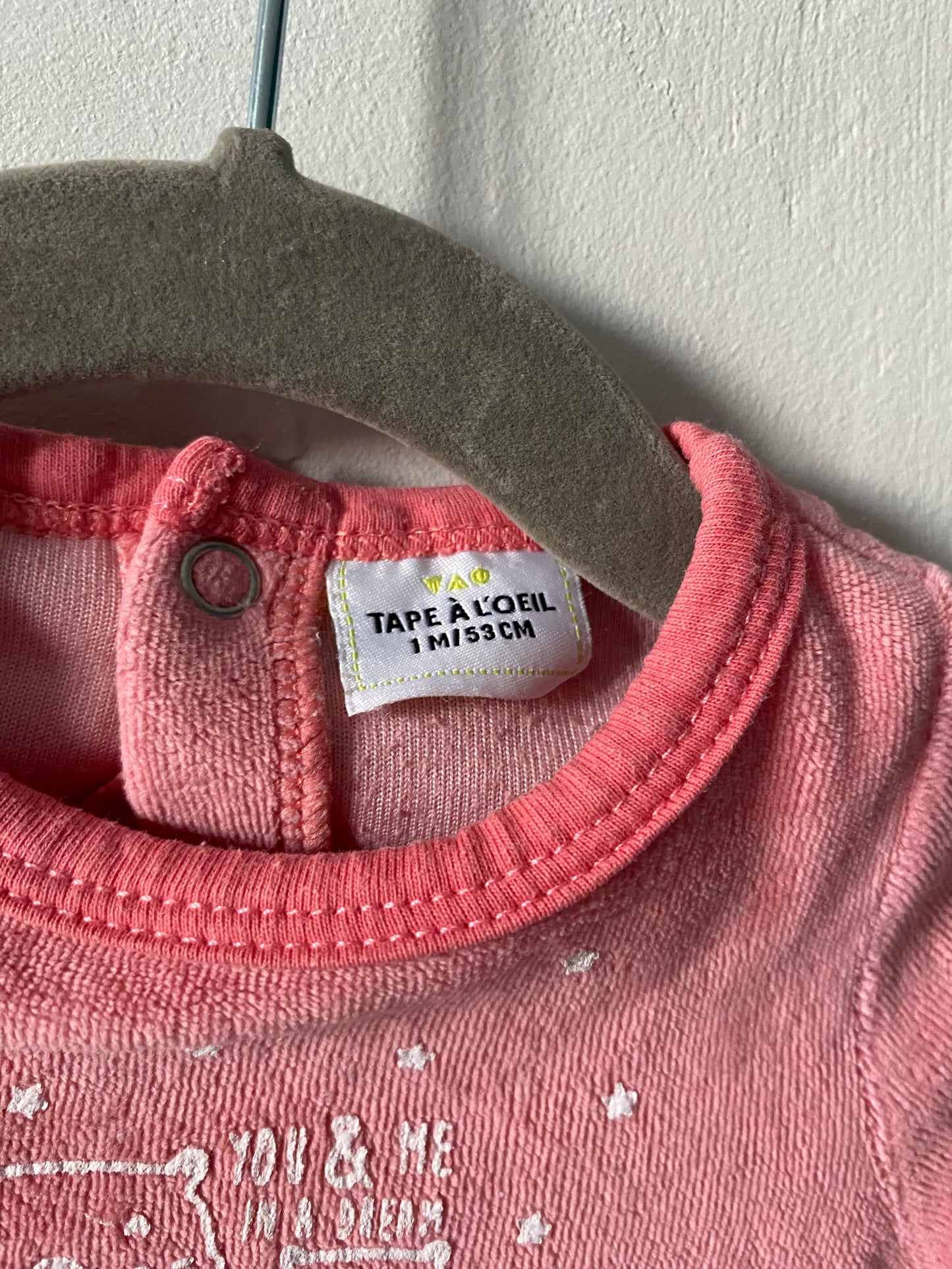 Pyjama dors-bien velours rose TAO (Tape à l'œil) - 1 mois (53 cm)