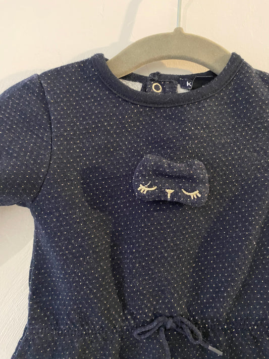 Robe molletonnée Kiabi - Marine à pois dorés - 6 mois