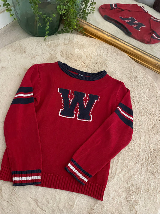 Pull rouge détail marine – 10 ans