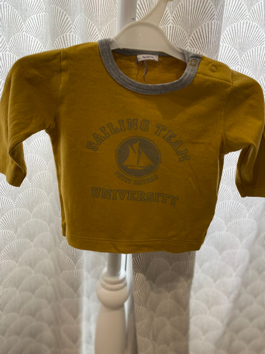 T-shirt moutarde et gris – 3 mois – Petit Bateau