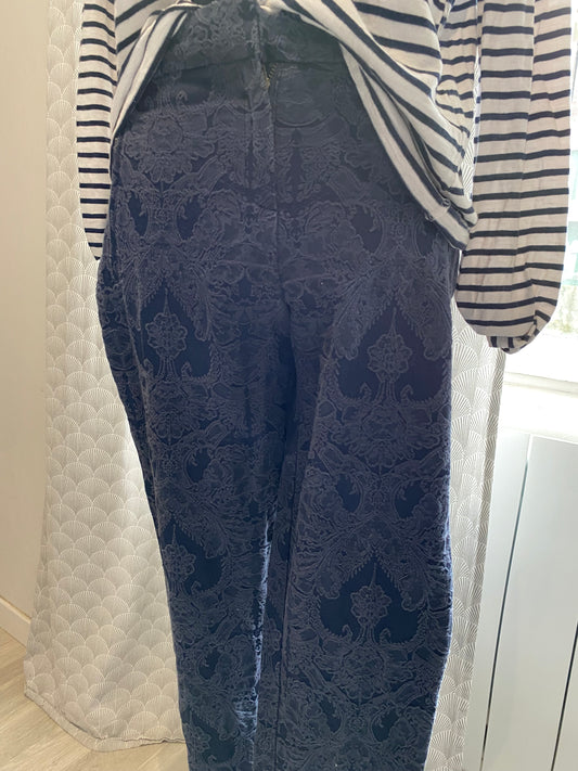 Pantalon chino marine à détails dentelle CAMAÏEU – Taille 36/38
