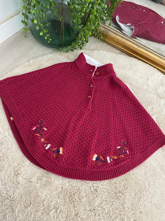 ⭐ Poncho bordeaux avec col moumoute – Sergent Major – 4/5 ans