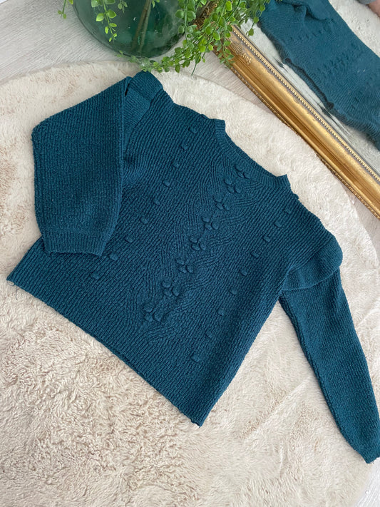 Pull bleu canard à pompoms – Gémo – 8 ans