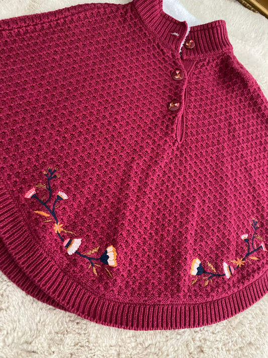 ⭐ Poncho bordeaux avec col moumoute – Sergent Major – 4/5 ans