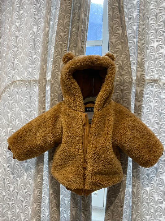 🐻 Manteau pilou marron avec oreilles d’ours – Kiabi – 12 mois