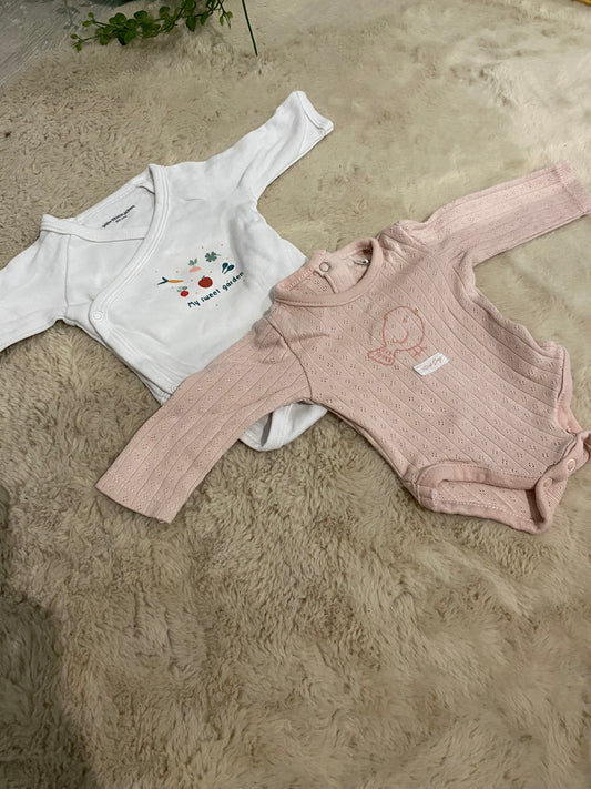 Lot de 2 bodies bébé naissance 50 cm – rose & blanc – mixte