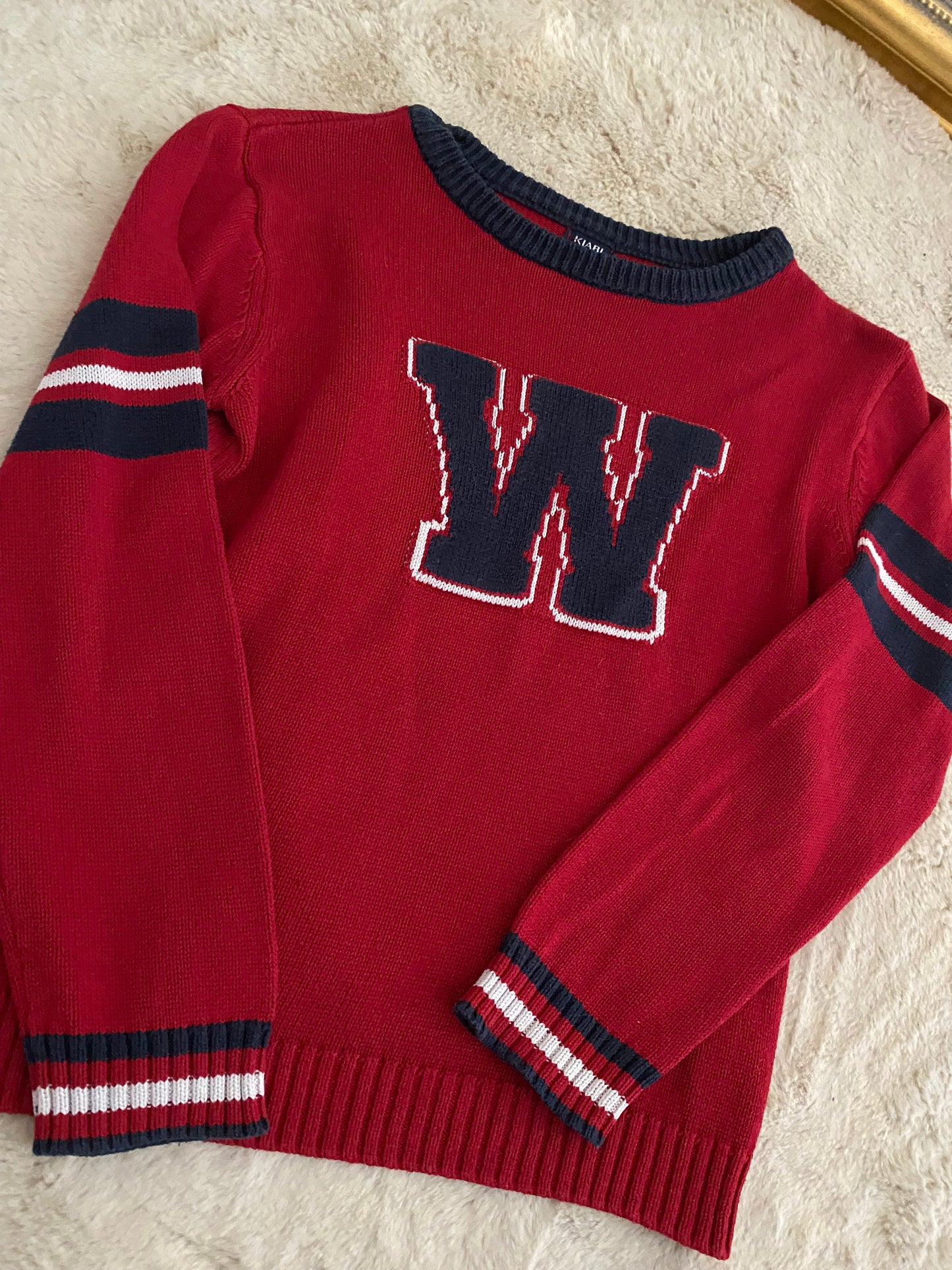 Pull rouge détail marine – 10 ans