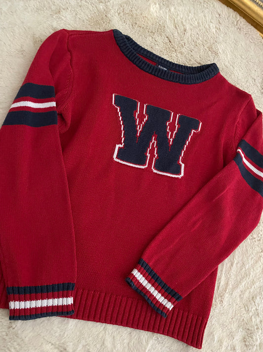 Pull rouge détail marine – 10 ans