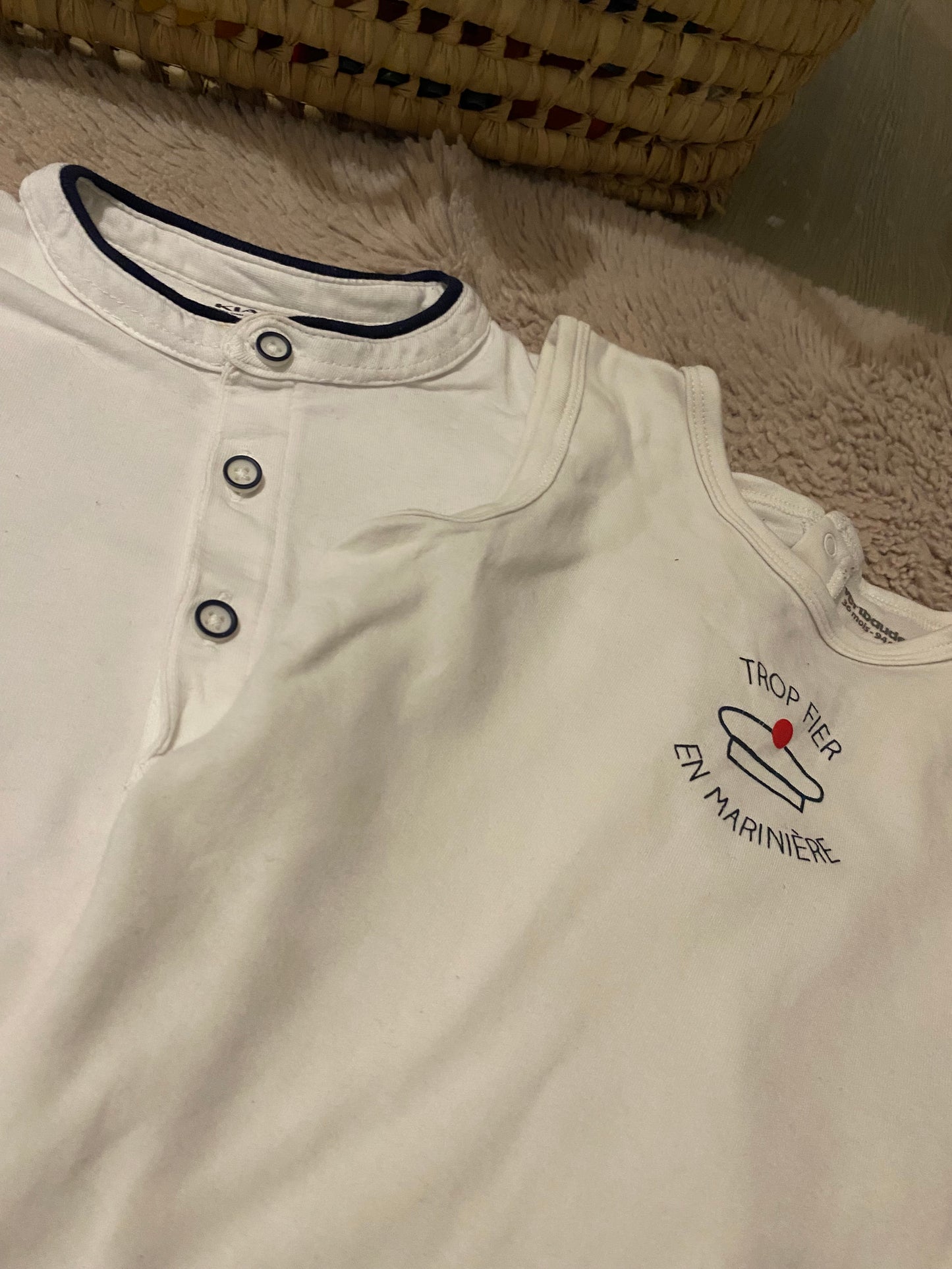 👕 Lot 3 bodies bébé 36 mois – Vertbaudet – 2 débardeurs + 1 manches courtes – Motif marin