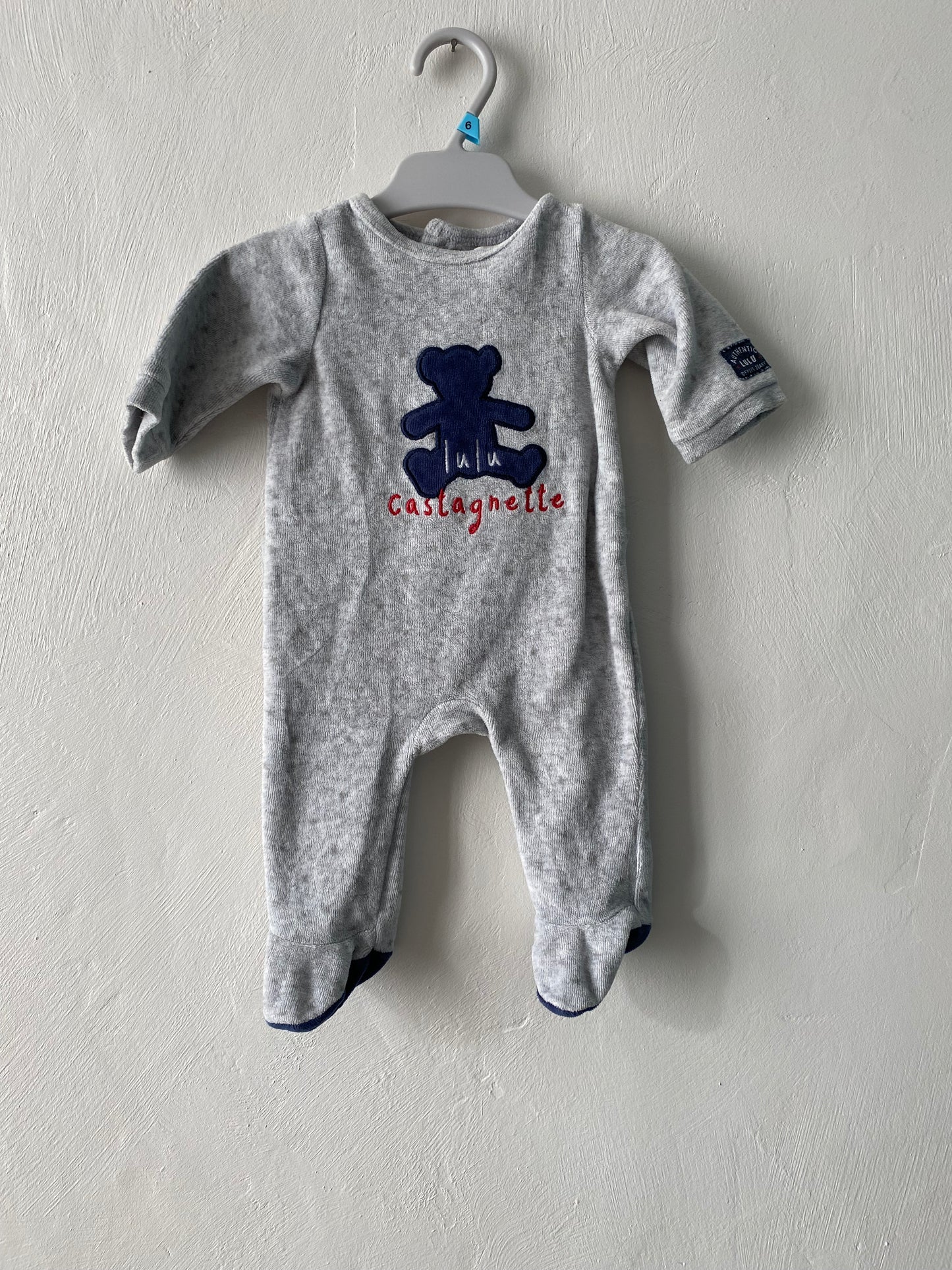Pyjama bébé 1 pièce velours gris – 1 mois – Lulu Castagnette