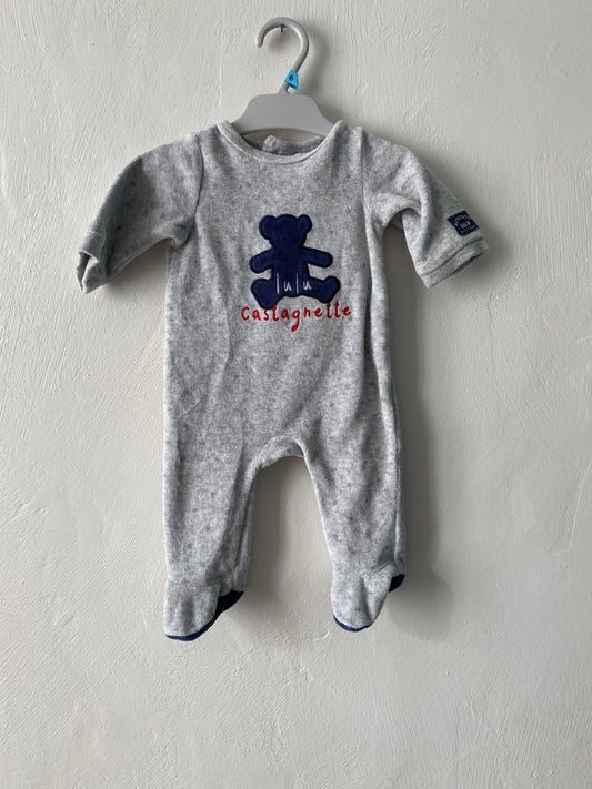Pyjama bébé 1 pièce velours gris – 1 mois – Lulu Castagnette