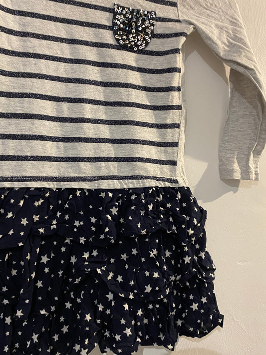 Robe grise rayée avec jupon à étoiles – 4 ans – Lisa Rose