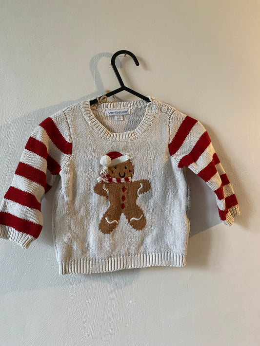 Pull bébé beige & rouge motif pain d’épice – 9 mois – Vertbaudet