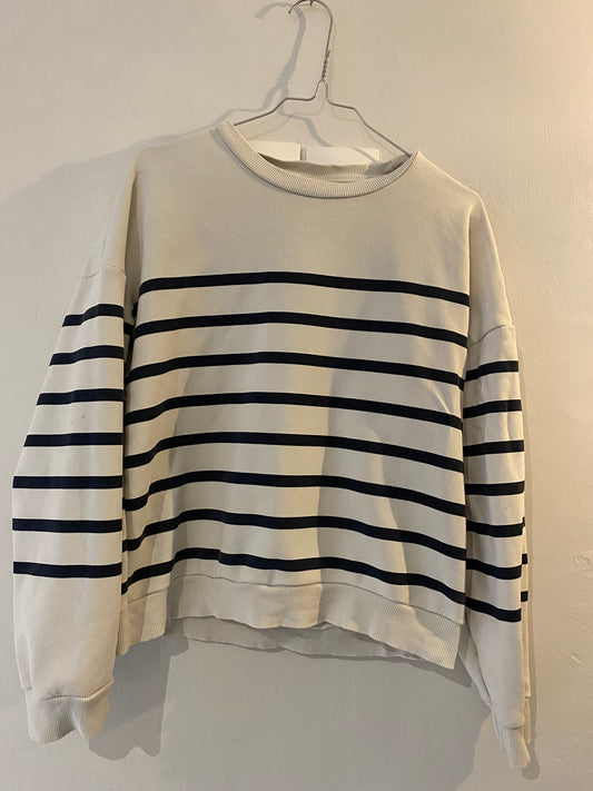 Sweat marinière Pull&Bear - Blanc cassé et bleu marine - Taille M