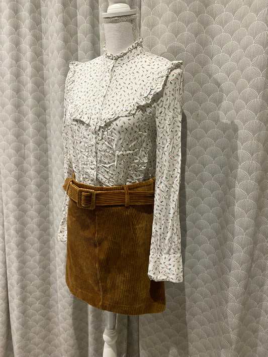 Jupe marron à ceinture – Effet velours côtelé – T36/38