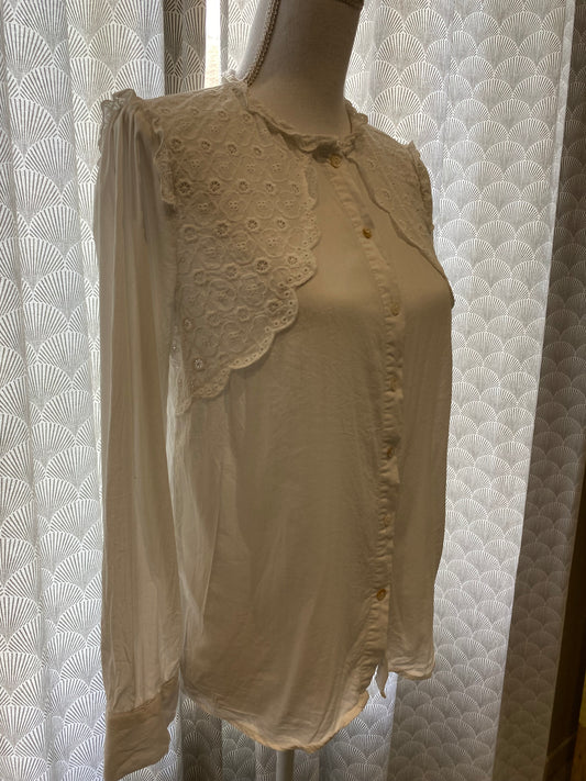 Chemise blanche écru effet brodé épaules et avant – Season – M
