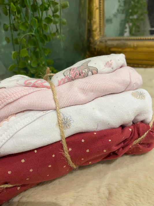 Lot de 4 bodies bébé manches longues – Rose & Bordeaux – 1 mois – Multimarques