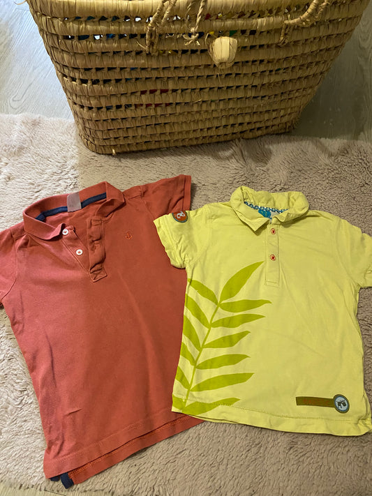 👕 Lot 2 polos bébé 24 mois – manches courtes – vert anis & rouille – ancienne collection