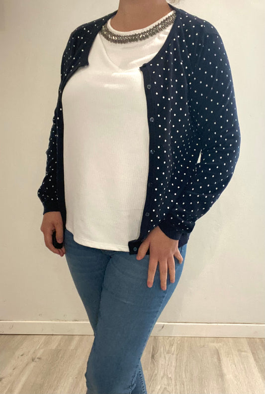 Gilet bleu marine à pois