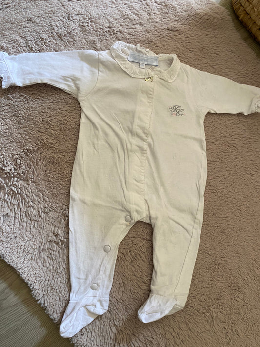 🤍 Pyjama blanc col froufrou – Tartine et Chocolat – 3 mois – ouverture devant