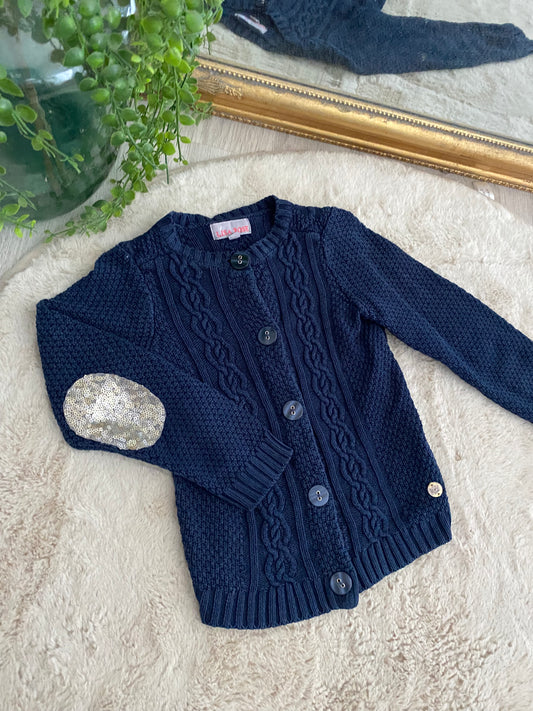 Gilet torsadé marine – Sequins dorés – 5 ans
