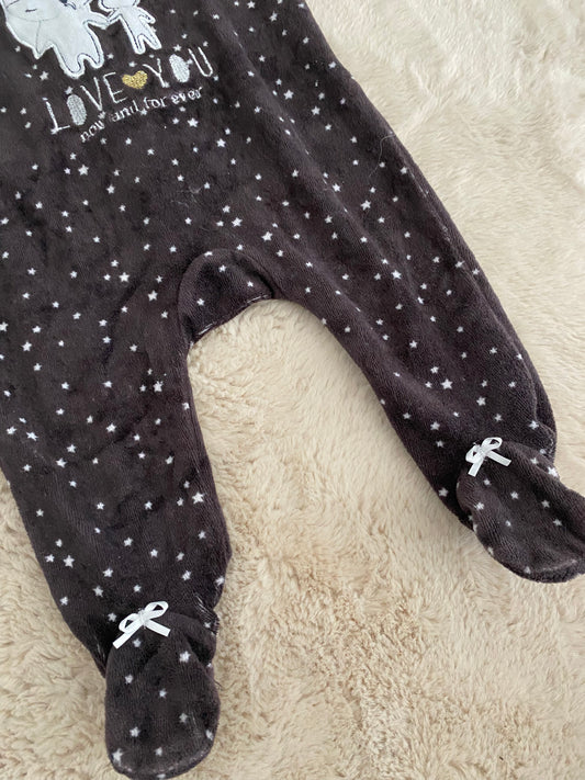 Pyjama noir à étoiles blanches et renard – 6 mois 🦊✨