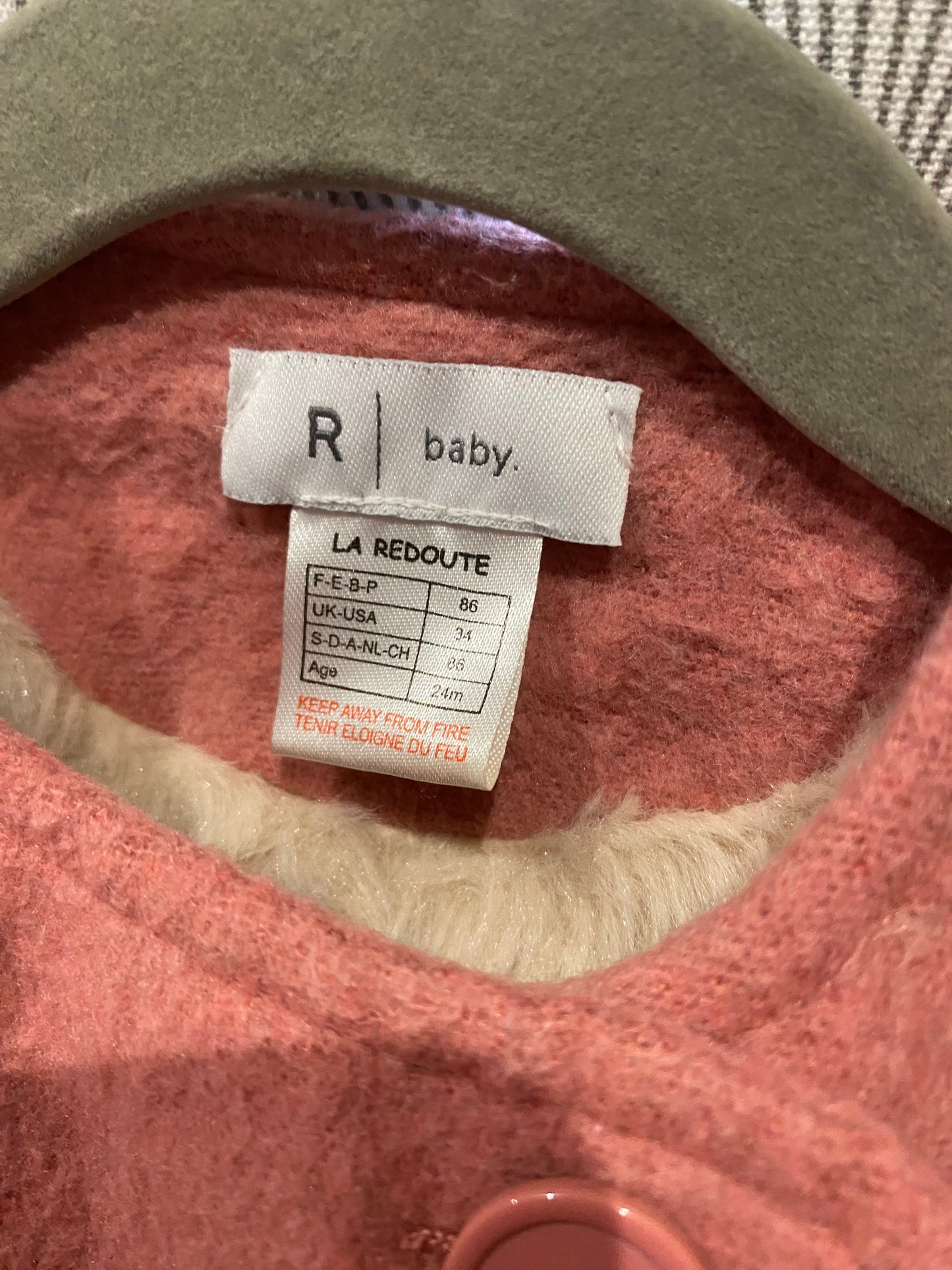 💗 Duffle-coat rose bonbon intérieur fourrure – La Redoute – 24 mois