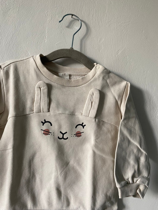 Sweat beige H&M tête de lapin avec oreilles 3D - 12 mois
