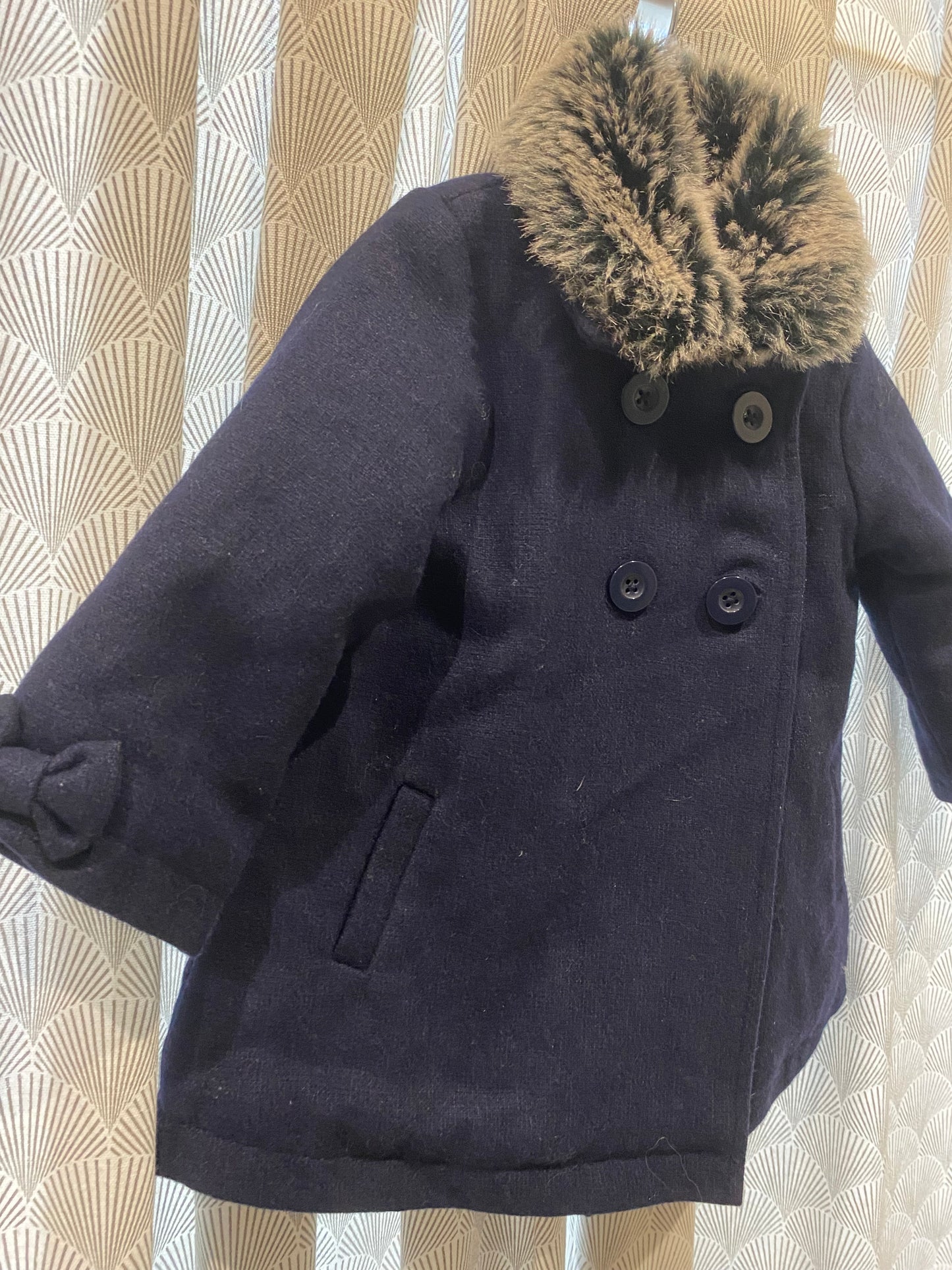 🧥 Duffle-coat marine chaud col fourrure – Tape à l’œil – 18 mois