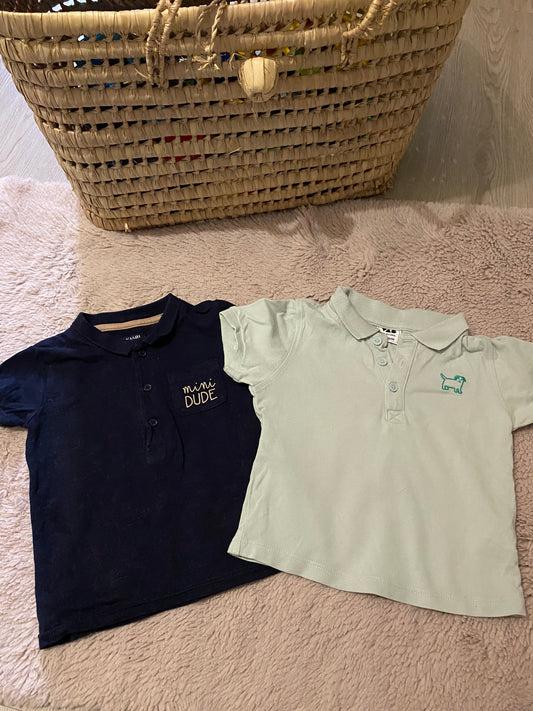 👕 Lot 2 polos bébé 24 mois –Tape à l’œil + Kiabi – Manches courtes – Très bon état