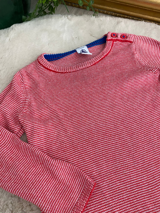 Pull rouge et blanc Petit Bateau – 24 mois ❤️🤍