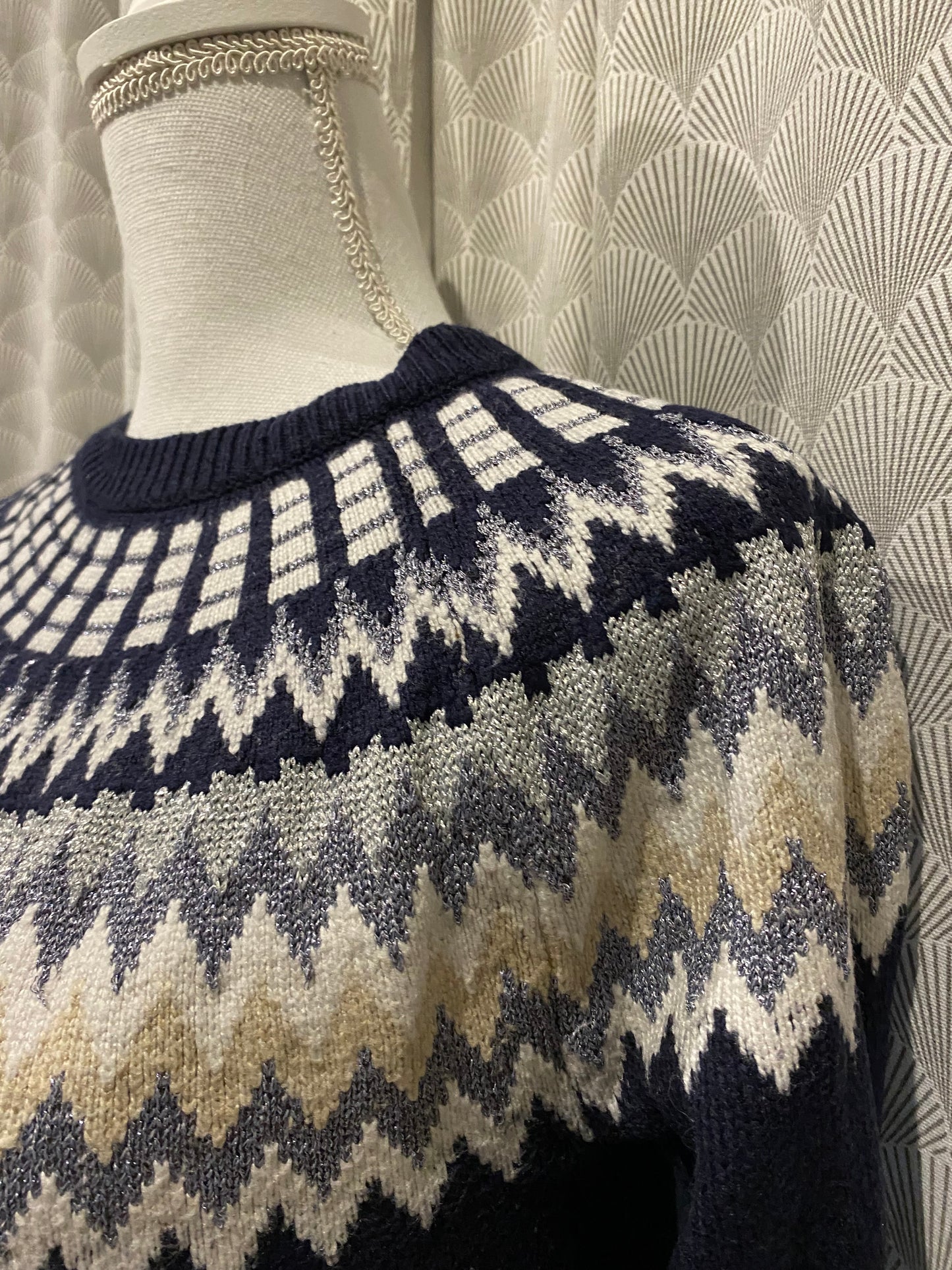 Pull marine, gris et argent col rond – Super U – T38/40