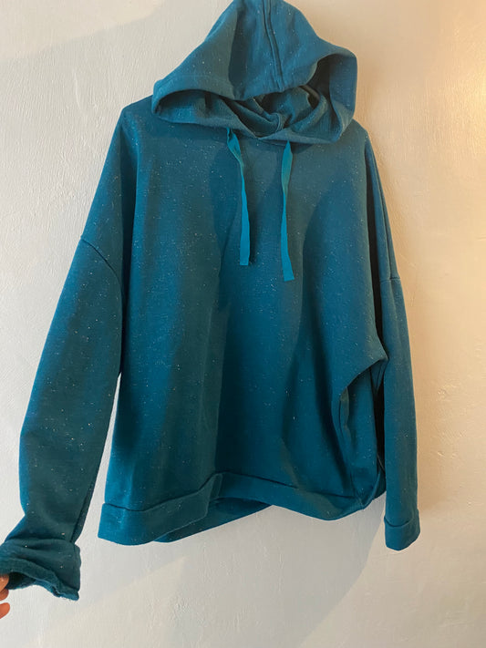 sweat à capuche bleu canard pailleté – taille xl (correspond l) promod