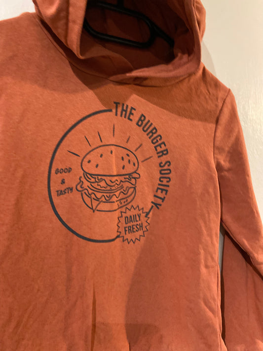 Sweat à capuche rouille motif burger – Kiabi – 8 ans