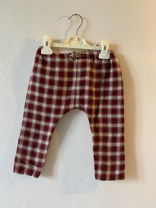 Pantalon à carreaux beige & bordeaux large – 18 mois – Les Enfantines