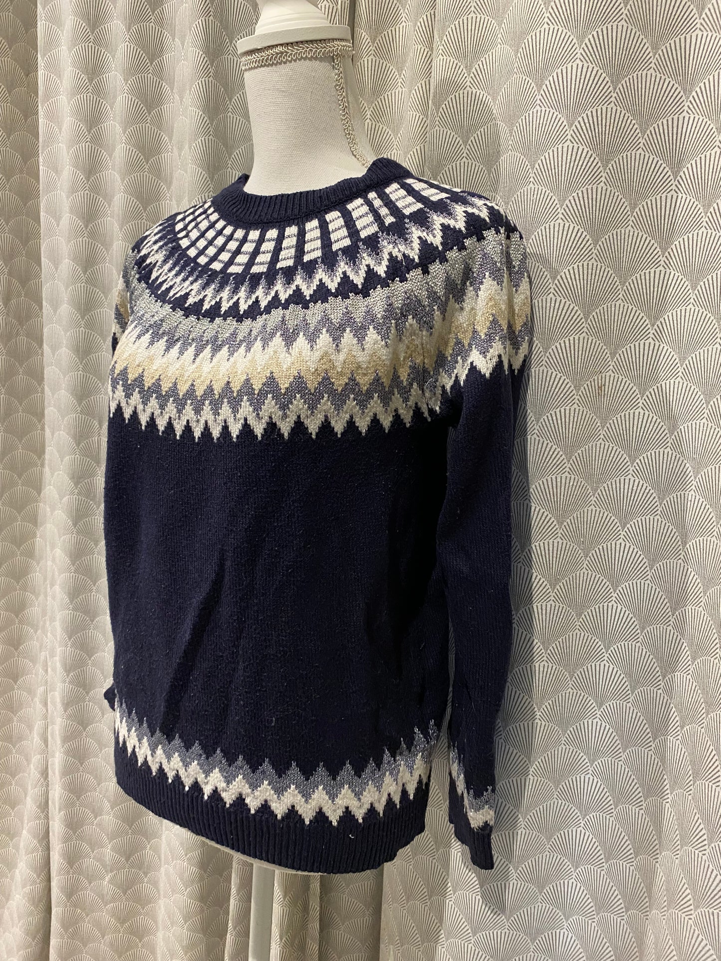 Pull marine, gris et argent col rond – Super U – T38/40