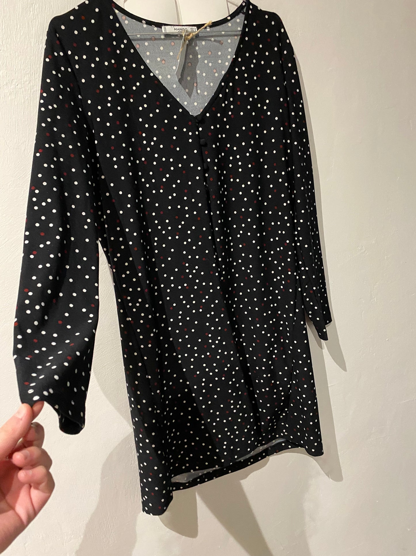 robe droite noire à pois rouge & blanc – mango – taille m