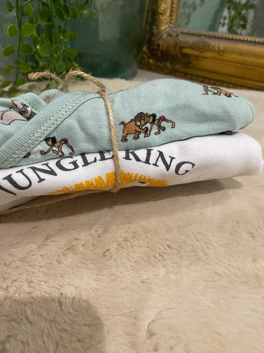 Lot de 2 bodies bébé jungle & lion – Manches longues – 1/3 mois