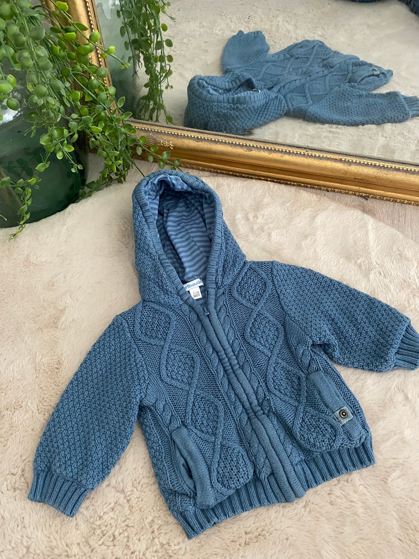 Gilet torsadé zippé bleu – 9 mois VERTBAUDET