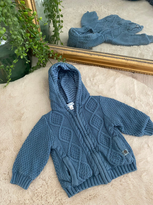 Gilet torsadé zippé bleu – 9 mois VERTBAUDET