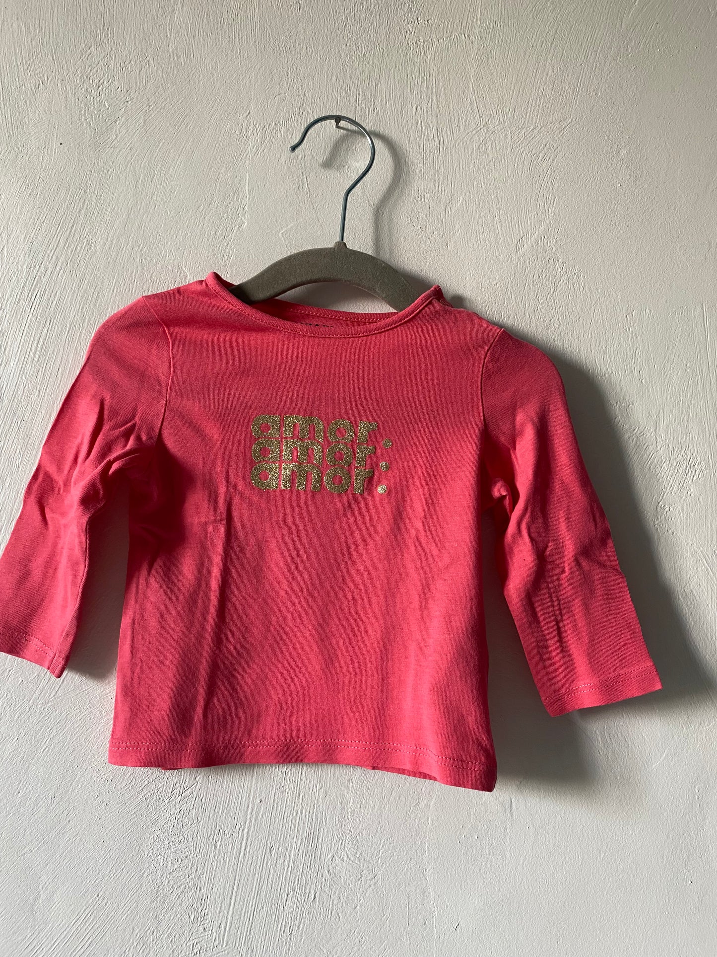 T-shirt manches longues rose "Amor" Kiabi - 6 mois (67 cm)