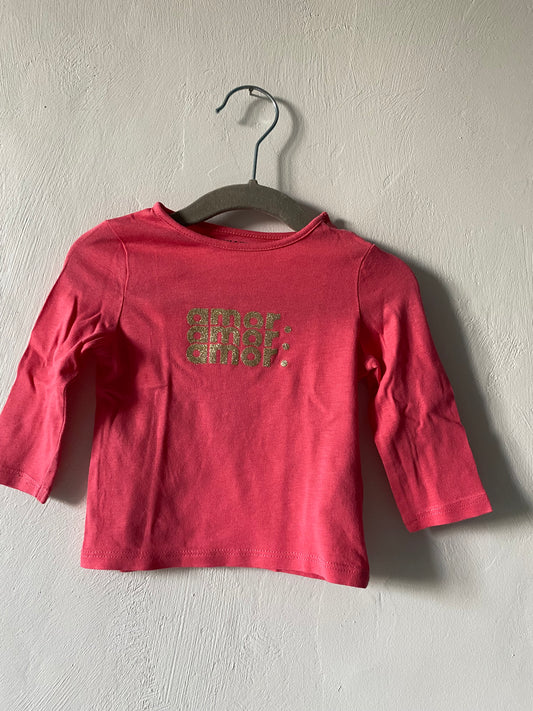 T-shirt manches longues rose "Amor" Kiabi - 6 mois (67 cm)