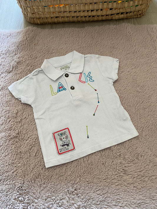 🤍 Polo blanc motif indien – La Compagnie des Petits – 6 mois