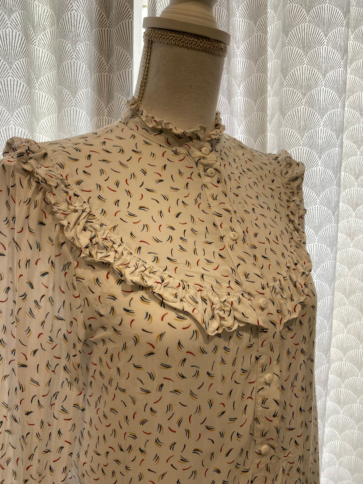 Chemise blanche effet épaulettes à froufrous déco multicolore – Promod – M