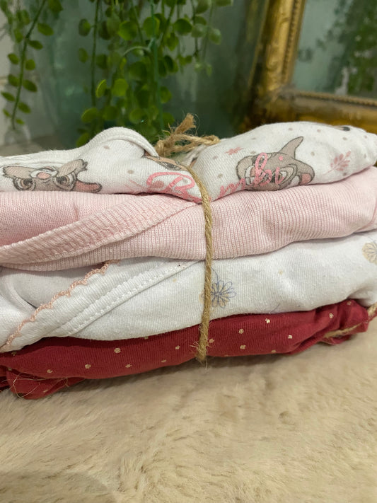 Lot de 4 bodies bébé manches longues – Rose & Bordeaux – 1 mois – Multimarques