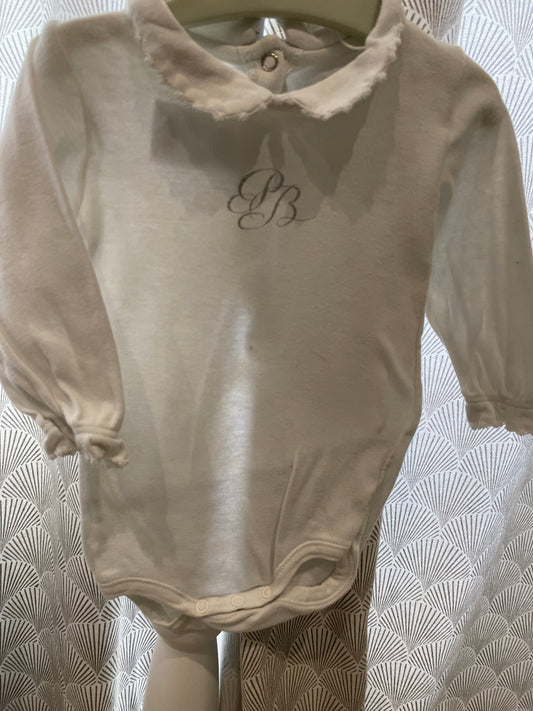 Body blanc col Claudine – manches longues – 3 mois – Petit Bateau