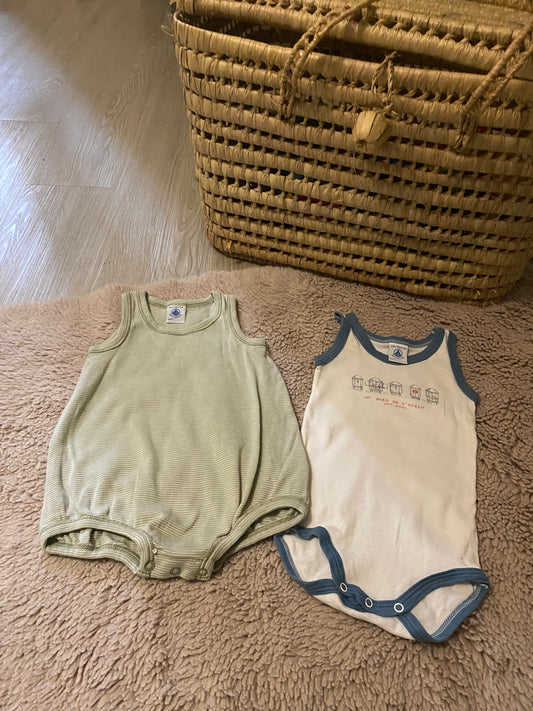 Lot Petit Bateau – Body débardeur + barboteuse – 6 mois