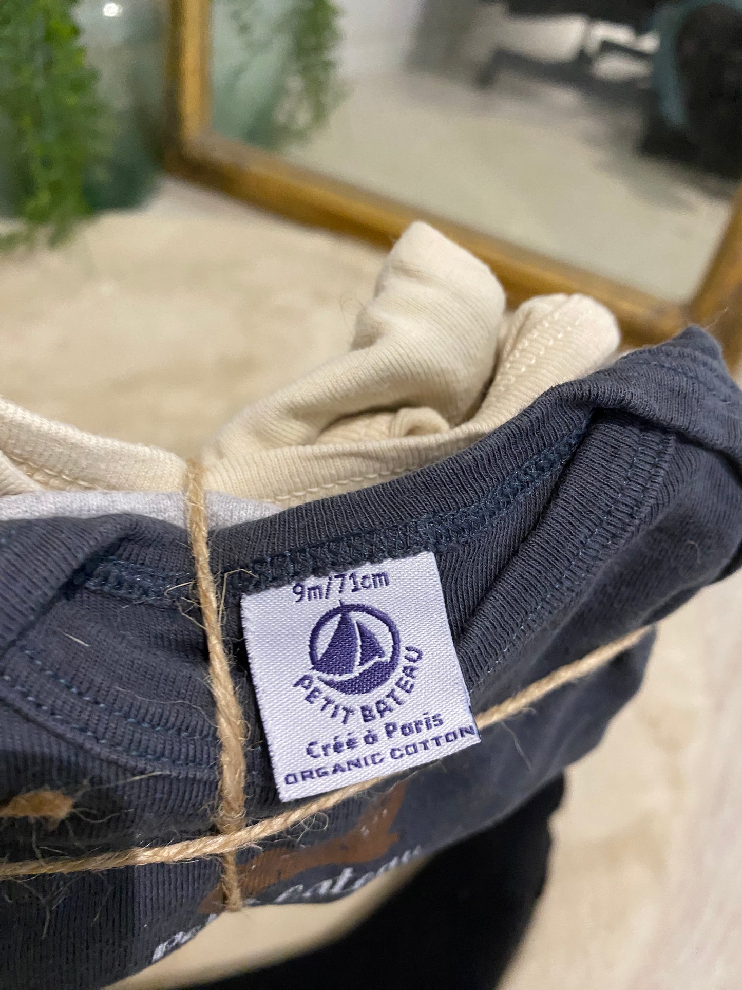 Lot de 3 bodies bébé beige & gris – Manches longues – 9 mois – Petit Bateau